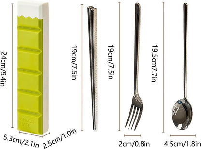 Fork And Spoon Set for Lunch Box - Reusable Portable Liquid-fillable Supplies with Chocolate Shape Box | Reusable Utensils Set with Case | for Family Friends Daughter Son Eating Dining Outdoor Camping