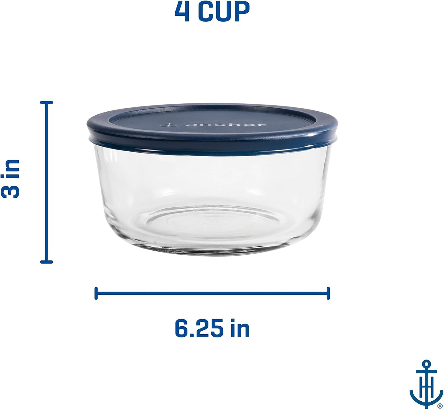 Anchor Hocking 2 Cup Glass Storage Containers with Lids, Set of 4 Glass Food Storage Containers with Mint SnugFit Lids
