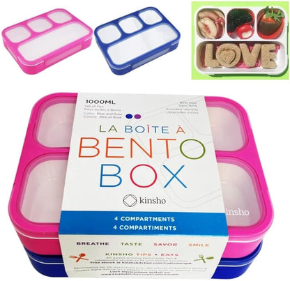 Bento Lunch Box for Kids or Adults, Snack Containers for Boys, Girls, School Daycare Work, 3 Divided Compartments Meal Planning Portion Control, BPA-Free Boxes, Utensils | Blue Purple 2 pack