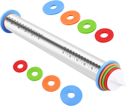 AMUZHI Adjustable Steel Rolling Pin, Screw Rings for Cake Pop Baking
