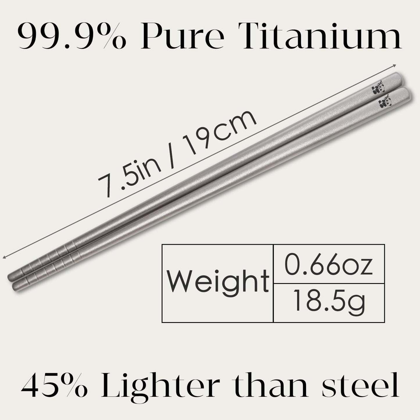 1 Pair Titanium Chopsticks-Unbreakable Camping & Travel Utensils, Panda Laser Engraved Lightweight Chopsticks Gift Set with Carry Case, Drawstring Bag/Dishwasher Safe(99.8% Pure Titanium)