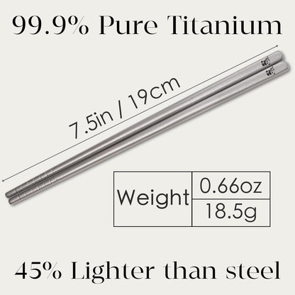 1 Pair Titanium Chopsticks-Unbreakable Camping & Travel Utensils, Panda Laser Engraved Lightweight Chopsticks Gift Set with Carry Case, Drawstring Bag/Dishwasher Safe(99.8% Pure Titanium)