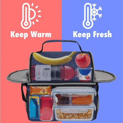 opux Insulated Lunch Bag Women Men, Dual Compartment Leakproof Lunch Box Adults Kids, Double Decker Meal Prep Bento Lunch Cooler Tote with Shoulder Strap for Work Office School Travel, Floral Purple