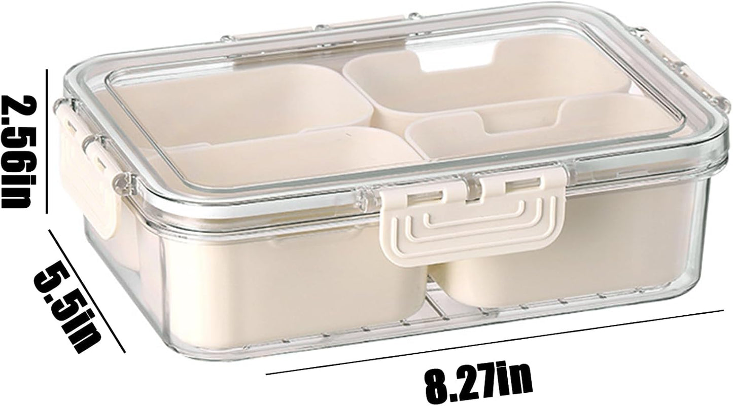 Plastic Divided Serving Tray with Lid and Handle Snack Box Charcuterie Container Portable Snack Platters Organizer for Candy, Fruits, Snacks, Nuts, for Party, Entertaining (White 8 compartments)