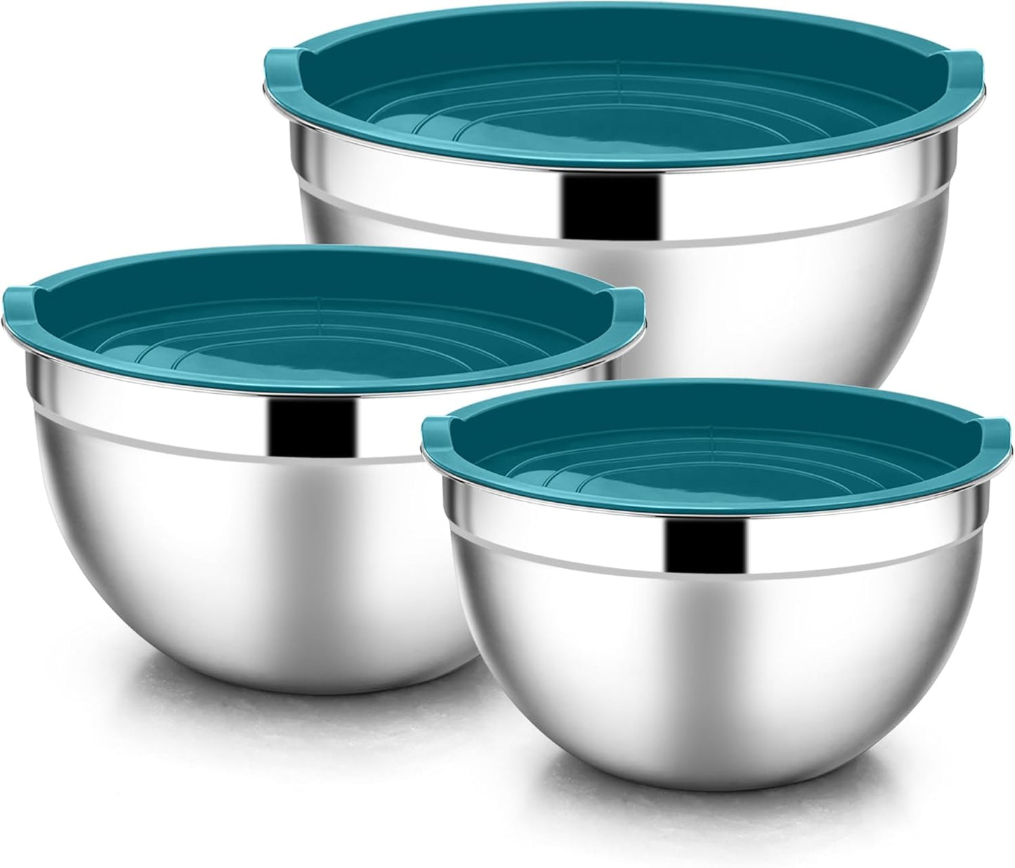 E-far Mixing Bowls With Lids Sets of 5, 10-Piece Stainless Steel Salad Metal Nesting Bowl for Baking Cooking and Prepping, Airtight Lid & Stackable Design, Size 4.6, 3, 2.1, 1.5, 0.7 QT, Black