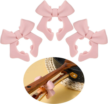 Mabor 3Pcs Spoon Holder for Pot, Bowknot Silicone Spoon Pot Pan Holder