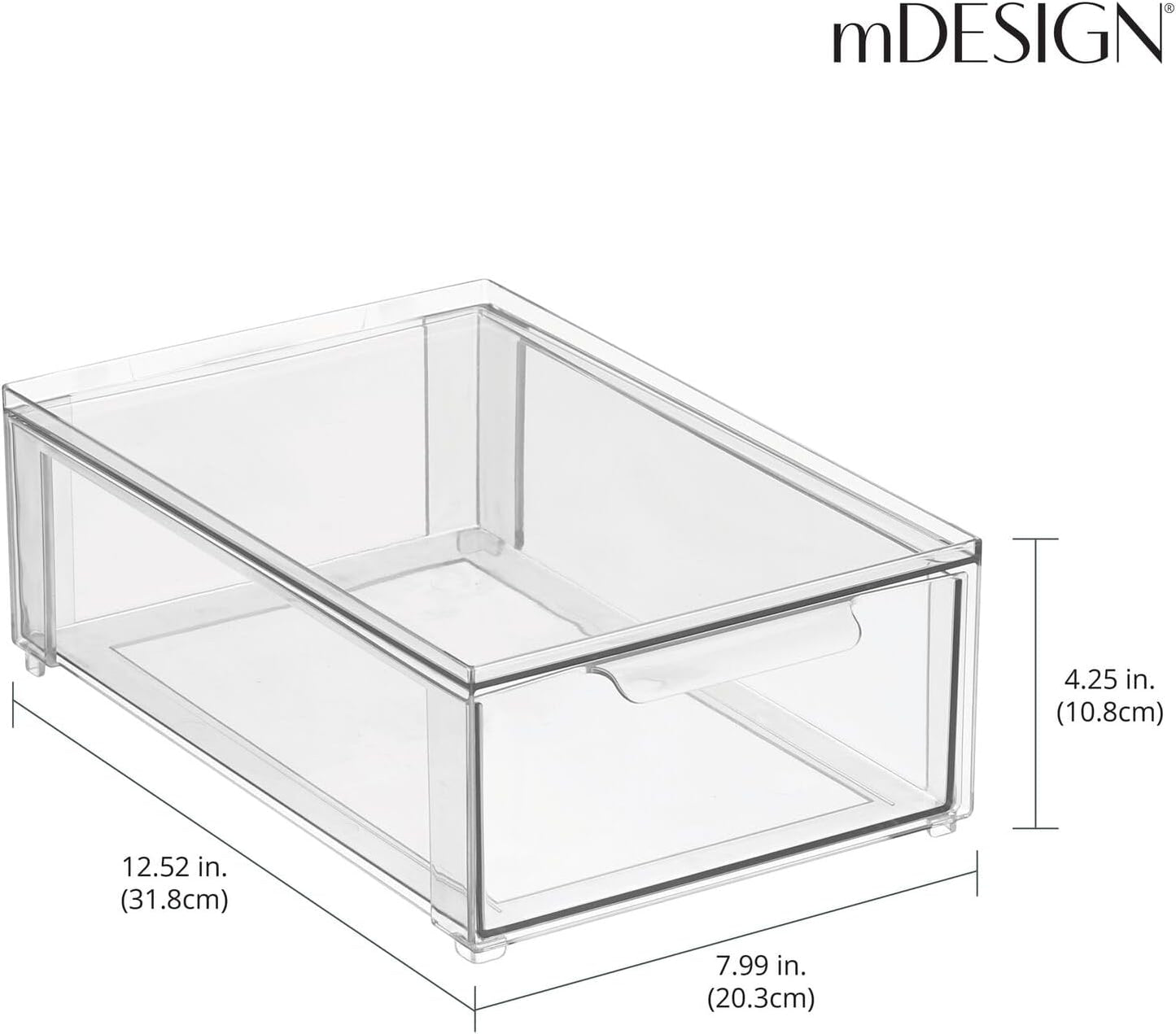 mDesign Kitchen Storage Drawer Box – Plastic Storage Box with Pull-Out Drawer – Pantry, Fridge and Cupboard Storage for Food and Snacks – Pack of 2 – Clear