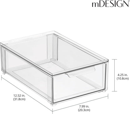 mDesign Kitchen Storage Drawer Box – Plastic Storage Box with Pull-Out Drawer – Pantry, Fridge and Cupboard Storage for Food and Snacks – Pack of 2 – Clear