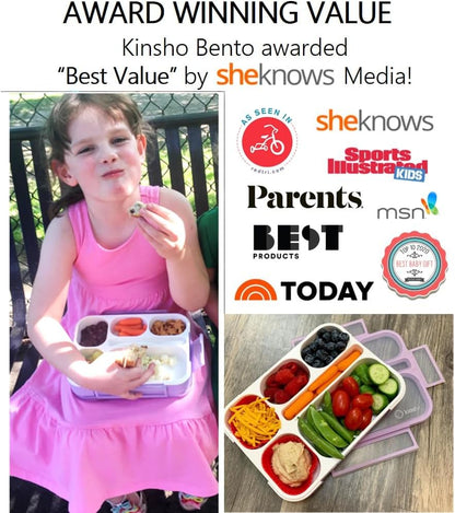 kinsho Bento Lunch-Box Set for Kids includes Snack Container | 6 and 3 Compartment Boxes Leakproof School Bentos, Meal Portion Control Containers, Boys Girls Adults, Navy Blue Large + MINI 2 Pack Set