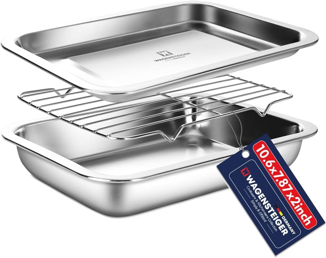 Stainless Steel Food Prep Container with Rack & Lid (Tray), 4.54Quarts, Catering Pans, Restaurant Pans, Buffet Party pan, Roasting Pan with Rack, Bakeware Roaster, Casserole (1307 / No7)