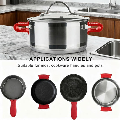 3 Pack Silicone Cast Iron Skillet Handle Cover - Heat Resistant Pot Handle Sleeve Grip for Frying Pans, Griddles, Dutch Ovens & Baking Sheets (Red)
