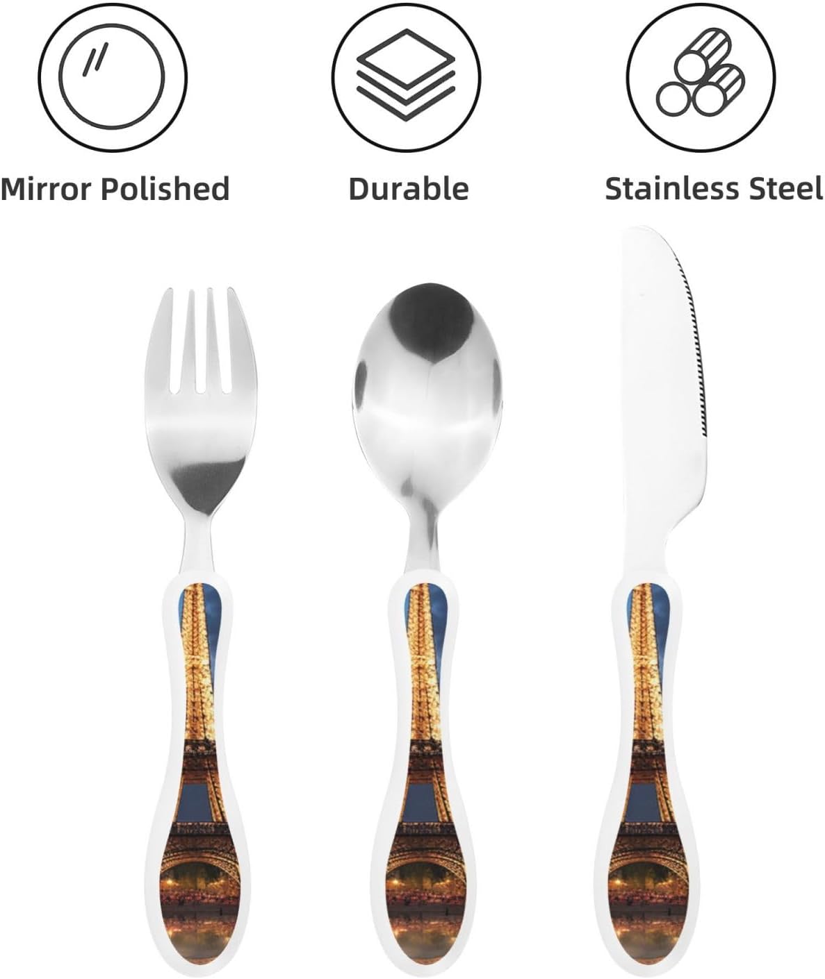 3-Piece Kids Silverware Set With Storage Case, Stainless Steel Reusable Children Safe Knife Spoon Fork Set Easter Bunny Eggs Spring Flower Rabbit Children Flatware Set For Kids Lunch Box