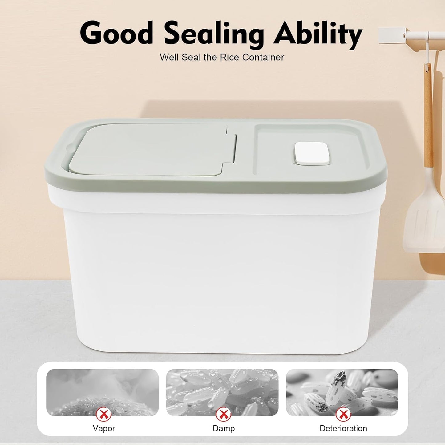 10kg/22Lbs Capacity Large Rice Container Flour Rice Dispenser Airtight Bulk Food Storage Bin with a Measuring Cup Large Storage Container for Food Grain Cereal Soybean Corn