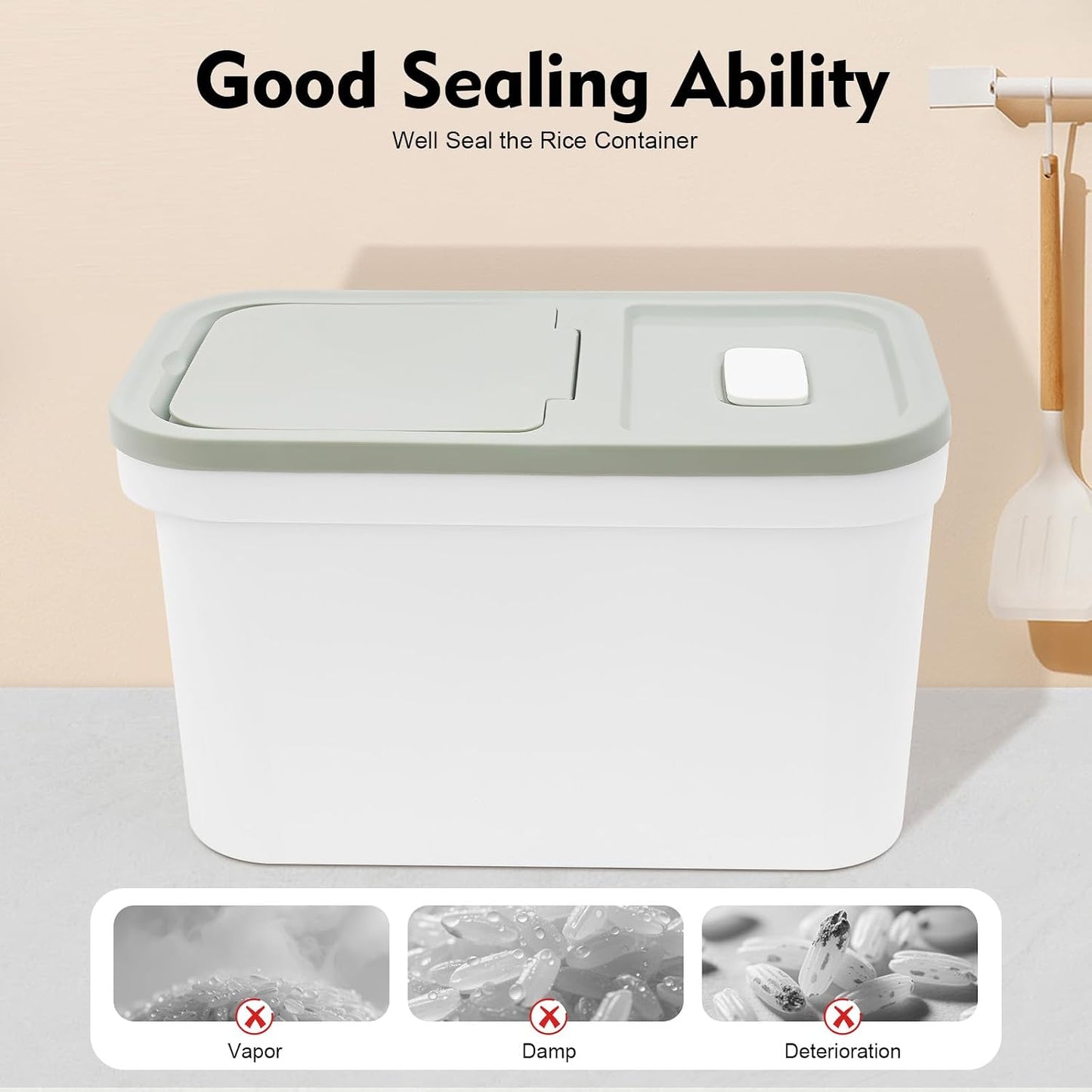 10kg/22Lbs Capacity Large Rice Container Flour Rice Dispenser Airtight Bulk Food Storage Bin with a Measuring Cup Large Storage Container for Food Grain Cereal Soybean Corn