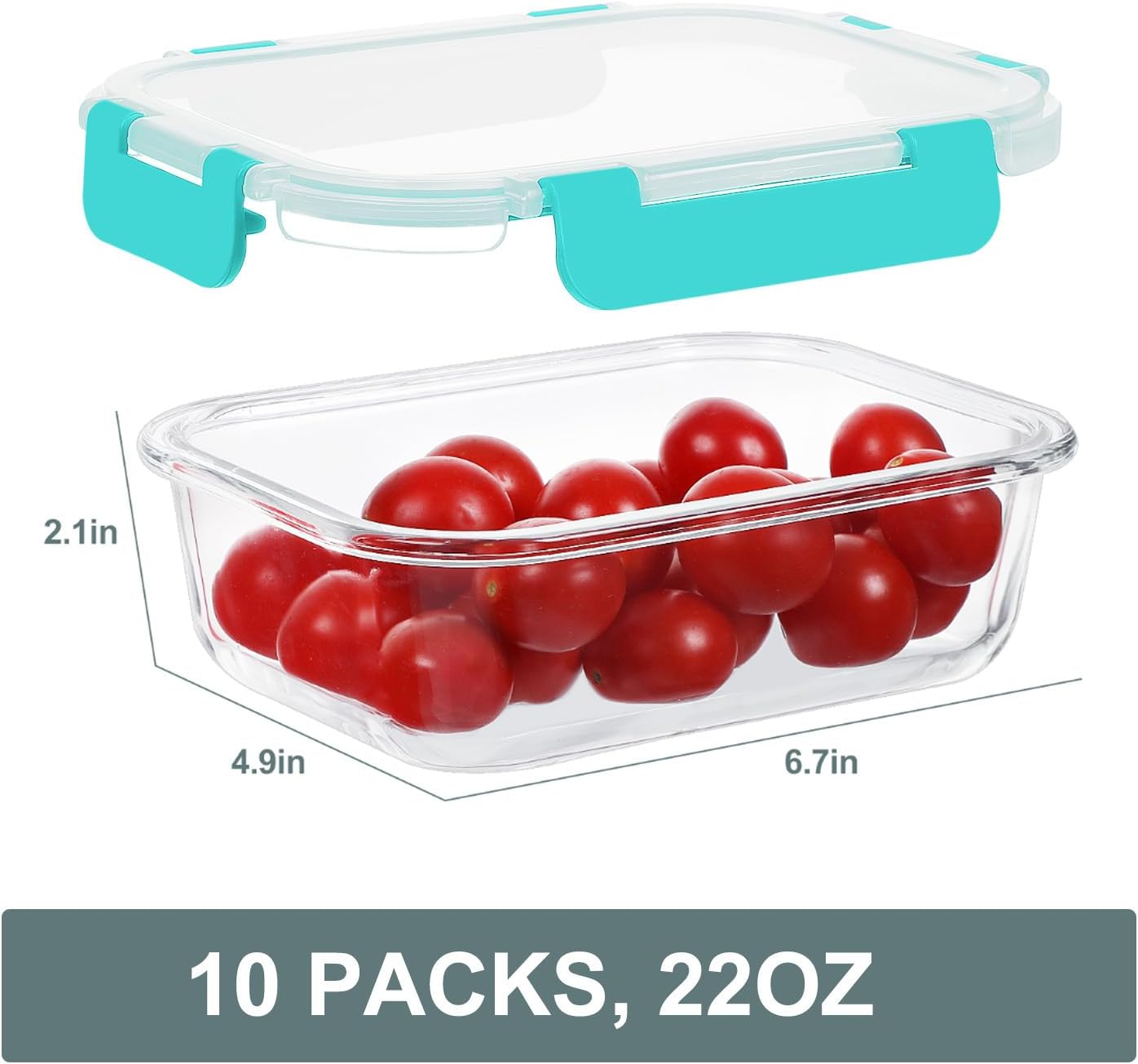 KOMUEE 10 Packs 22 oz Glass Meal Prep Containers, Glass Food Storage Containers with Lids, Airtight Lunch Boxes BPA Free, Microwave and Freezer Safe