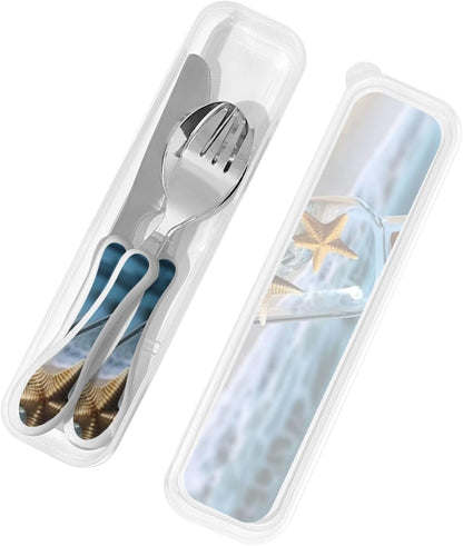 3-Piece Kids Silverware Set With Storage Case, Stainless Steel Reusable Children Safe Knife Spoon Fork Set Yellow Sunflowers Children Flatware Set For Kids Lunch Box