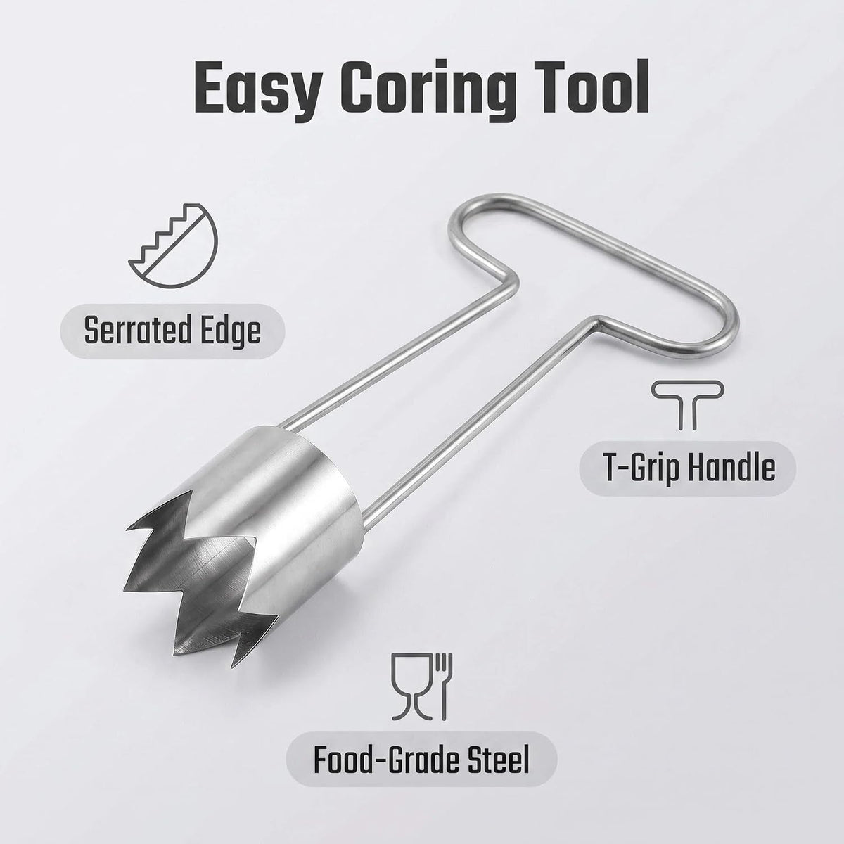 T-Handle Fruit & Vegetable Corer, Stainless Steel Apple, Tomato, Bell Pepper Core Remover, Easy Kitchen Tool for Quick Fruit & Vegetable Prep