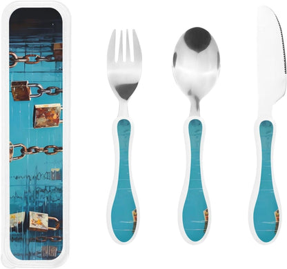 Stainless Steel Kids Silverware Set, Padlock Utensil Set Reusable Children Safe Knife Spoon Fork Set With Storage Case Dishwasher Safe For Lunch, Travel Outdoors