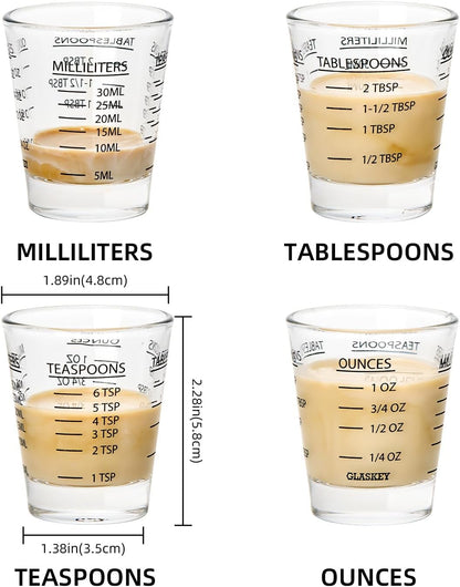 GLASKEY Shot Glasses Measuring Cup Set - 2 Pack Espresso Shot Glasses with Precise Measurement Marks,Heavy Duty Glass,Dishwasher Safe,Perfect for Coffee,Cocktails and Kitchen Use (Black & Red)
