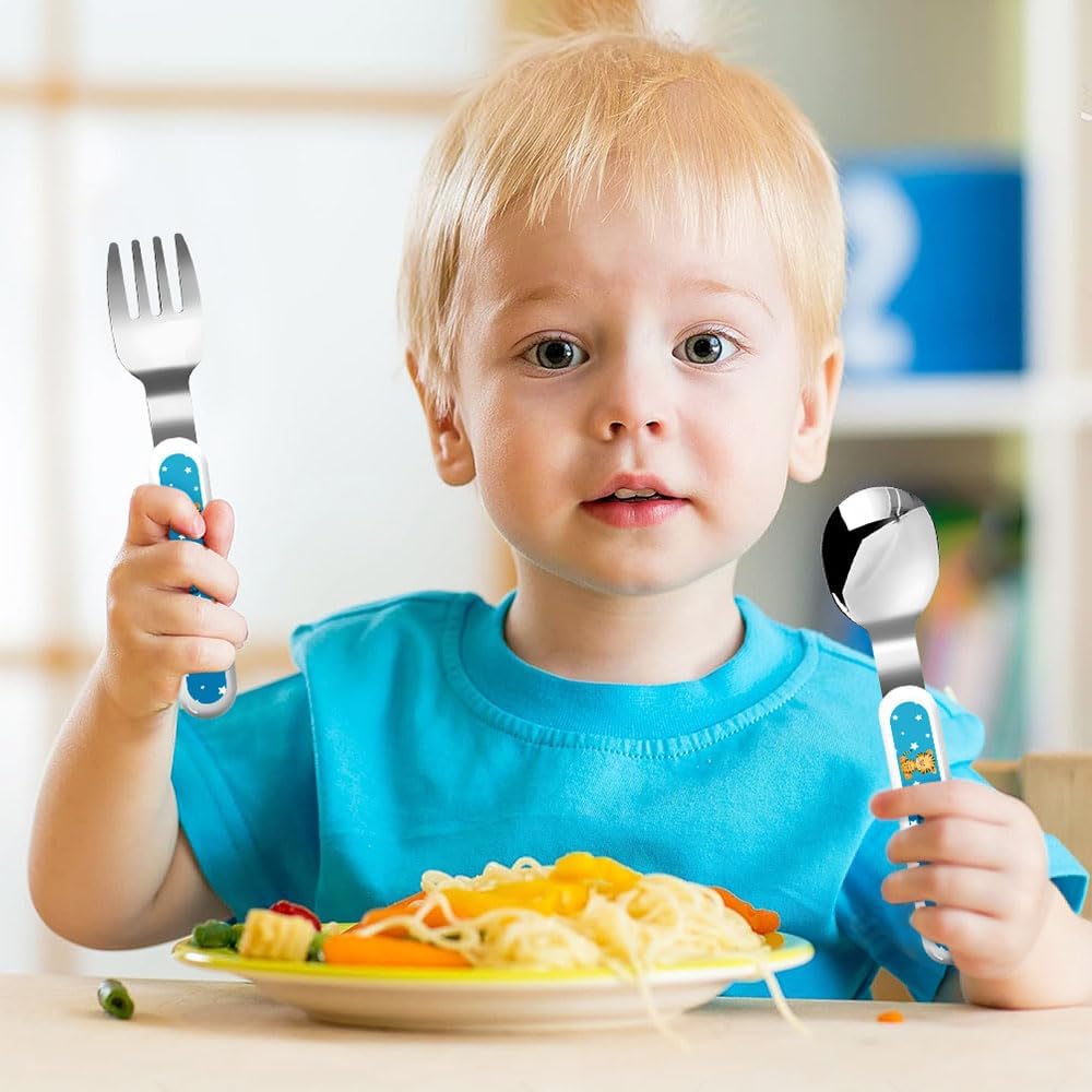 Personalized Stainless Steel Kids Utensils Set Custom Name on Kids Forks Knife and Spoons for 3 Pcs Kid Cutlery Set with Case (Truck)