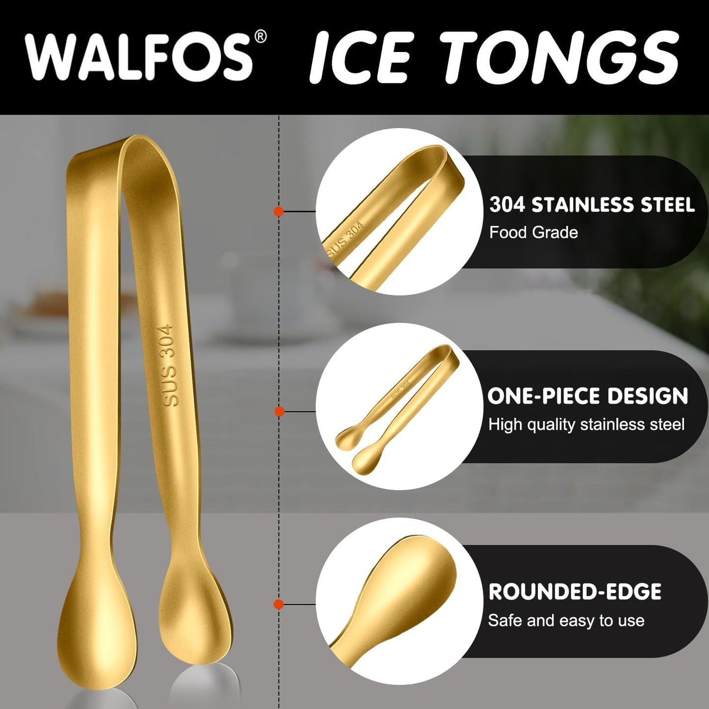 Walfos Kitchen Tongs for Cooking, 600℉ Heat Resistant Stainless Steel Tongs, All Metal Heavy Duty Tongs For Food ,BBQ Grilling - 7 ，9 and 12 Inch ,Set of 3