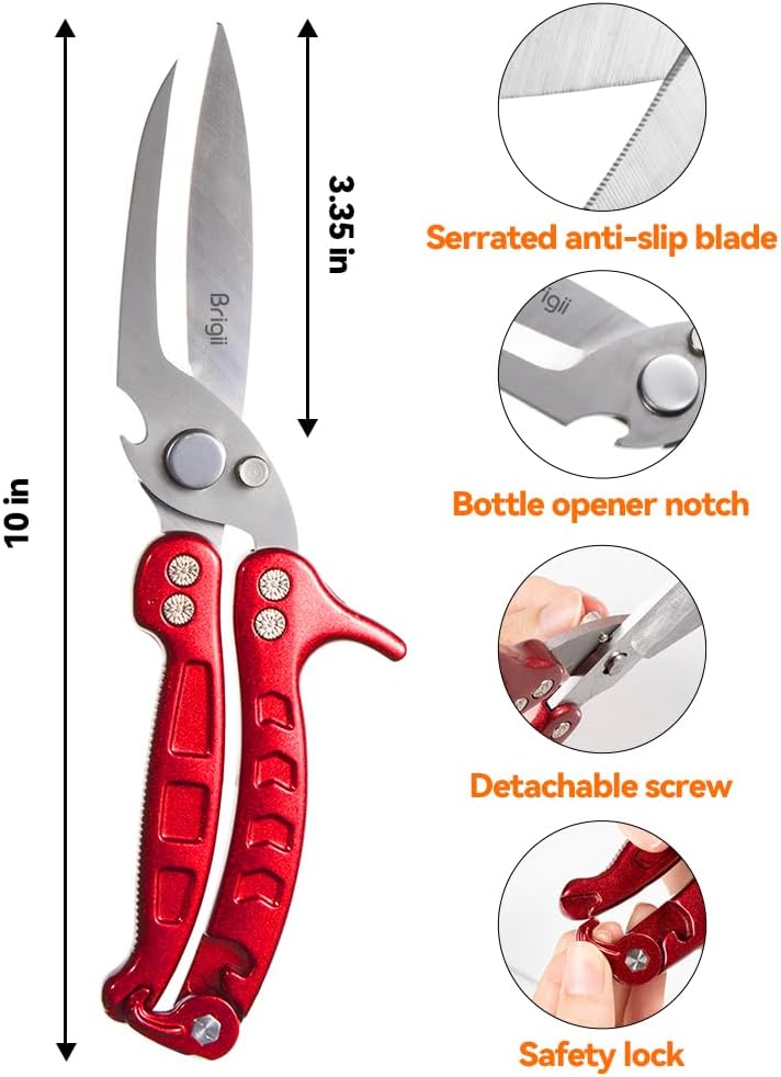 Brigii Kitchen Shear, Stainless Steel Heavy Duty Poultry Shears, Multi-Purpose Kitchen Scissors for Cutting Chicken, Fish, Seafood, and Vegetables-Black