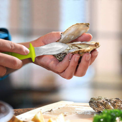 DRAGONFRUITEE Oyster Shucking Knife, Commercial Grade Clam and Shellfish tool With Ergonomic Grip And Anti-Slip Handle, Good For Home Restaurant Kitchen And Outdoor Use, Yellow/Silver (1 Count)