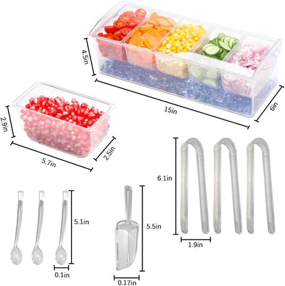 LucaSng Condiment Containers Server with Lid,Ice Tray,Condiment Organizer,Chilled Caddy,Bar Garnish Holder on Ice,Dispenser,Salad Platter for Parties and Restaurants, White
