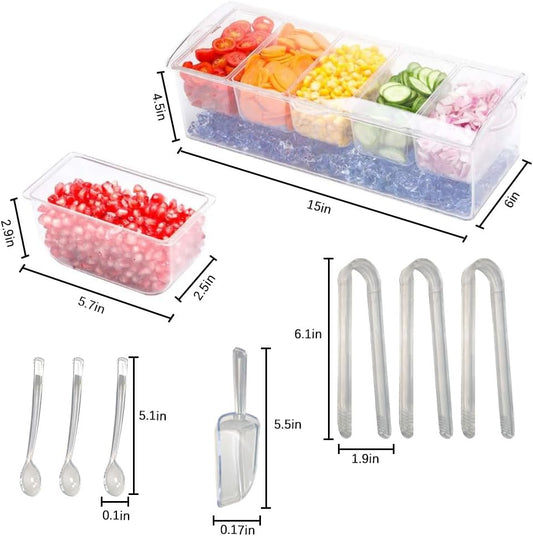 LucaSng Condiment Containers Server with Lid,Ice Tray,Condiment Organizer,Chilled Caddy,Bar Garnish Holder on Ice,Dispenser,Salad Platter for Parties and Restaurants, White