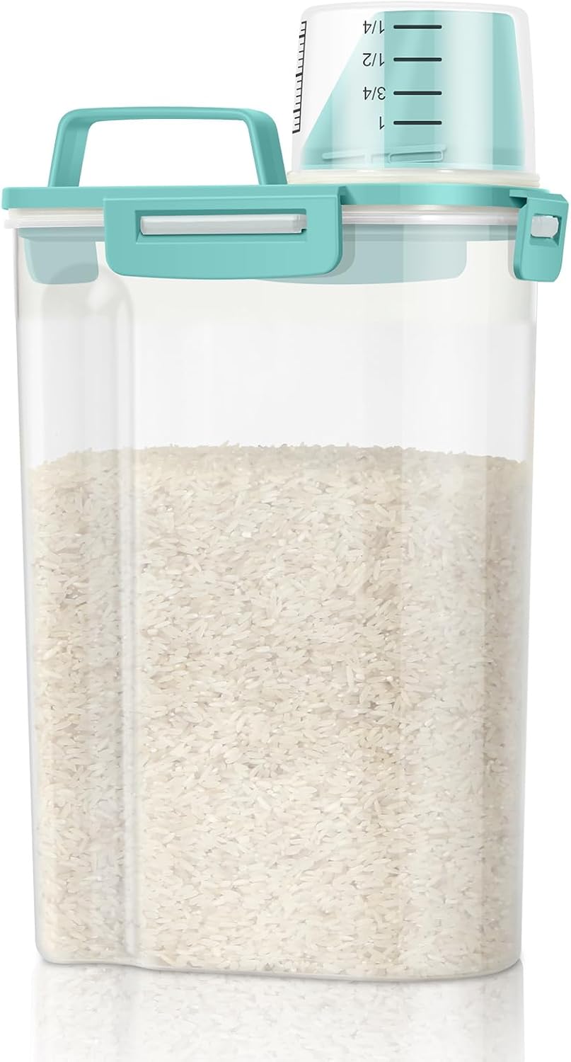 TBMax Rice Container 10 Lbs, Cereal Container Oatmeal Storage, Airtight Food Dispenser with Easy-pouring Spout & Handy Cup for Flour Grain Beans, Pet Dog Cat Bird Food Storage Container