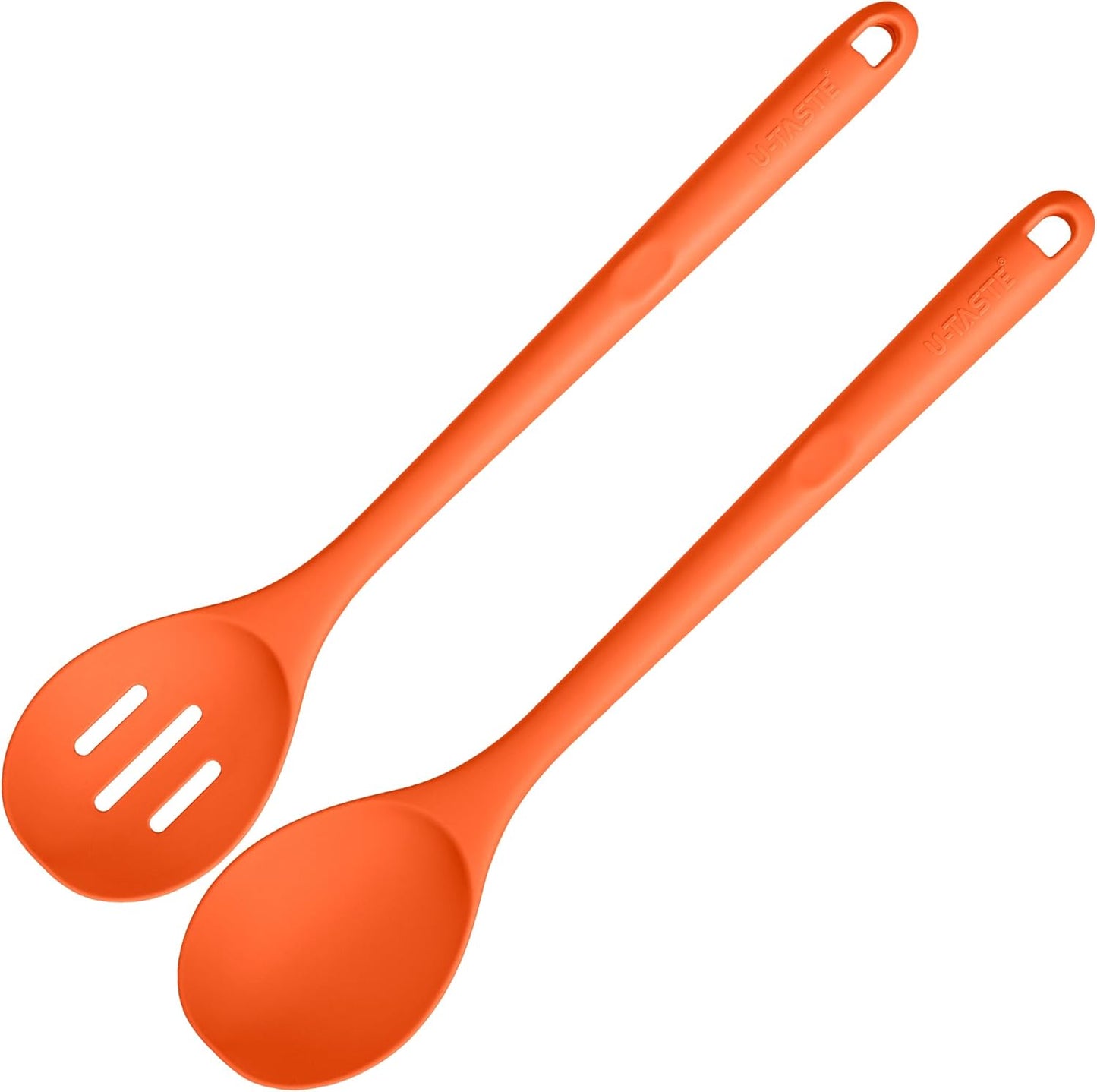 600ºF Heat Resistant Silicone Spoons: U-Taste 13.3in Solid & Slotted Kitchen Cooking Tool, Nonstick Long Rubber Utensil, Sturdy for Mixing, Serving, Stirring, Frying, Basting (Aqua Sky, 2PCS)