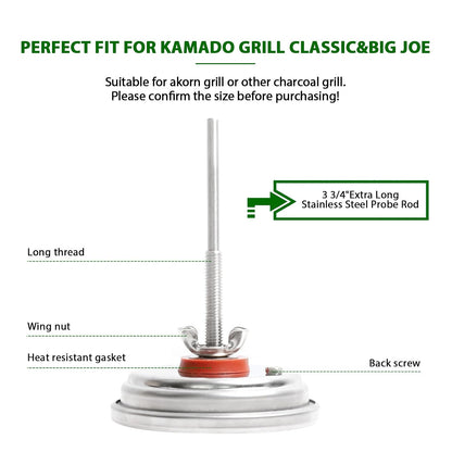 BBQ Grill Temperature Gauge Waterproof Large Face for Kamado Joe Barbecue Charcoal Grill Stainless Steel 150-900°F Cooking Thermometer for Oven Wood Stove Accessories Tool Set Up Easy