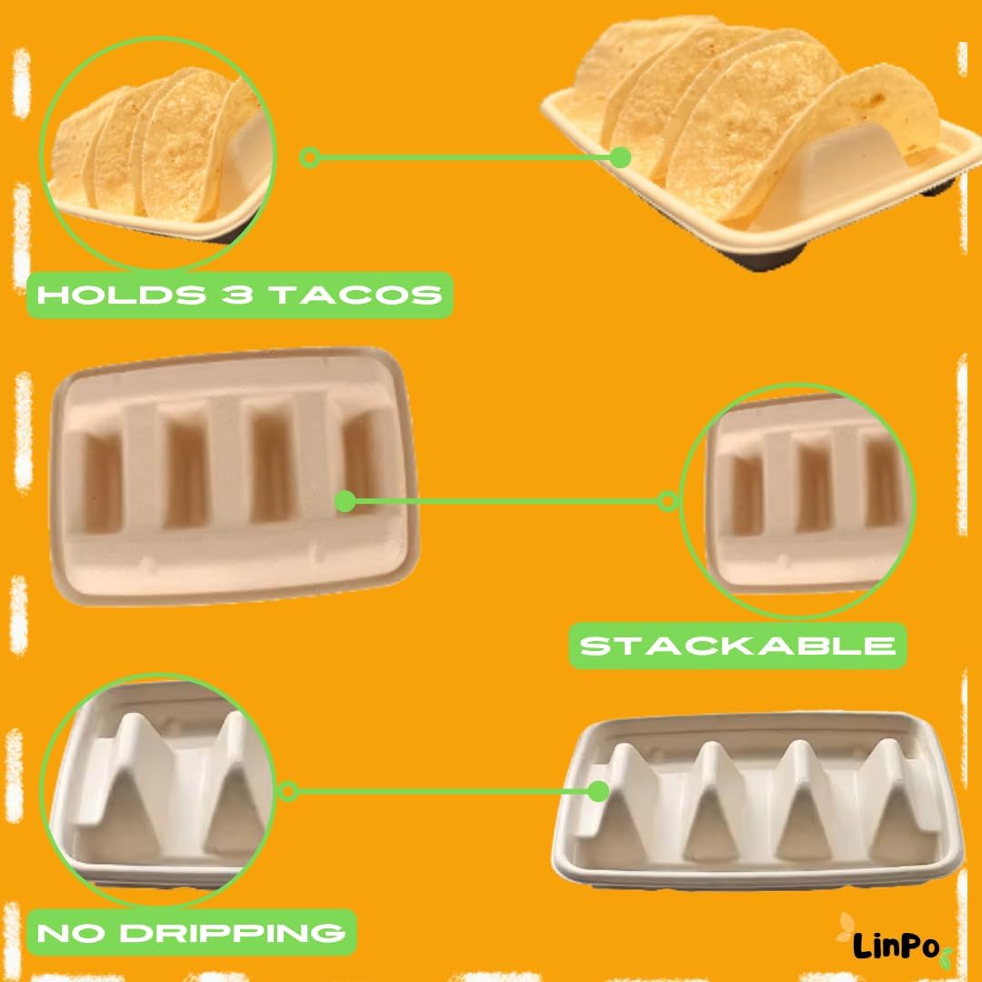 Disposable Taco Holder- 25 pack Biodegradable Taco Plate- Taco Kit, Taco Party Supplies,Taco Tray,Taco Boats, Taco Tuesday Kit, Tuesday lazy.