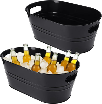 3 PCS 15.3 x 9 x 6 inches Black Metal Galvanized Tub with Handles, 3 Gallon Galvanized Beverage Tubs for Parties, Large Metal Drink Ice Buckets for Beer, Wine, Cocktails & Outdoor Events