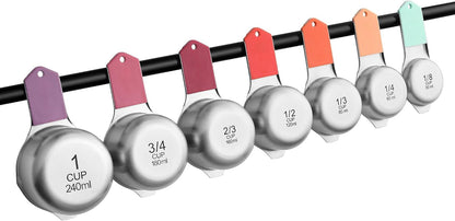Spring Chef Stainless Steel Measuring Cups Set of 7 with Pour Spout - Nesting Kitchen Tools with Easy Read Markings to Measure Dry or Liquid Ingredients - Metal Measuring Cups for Baking & Cooking