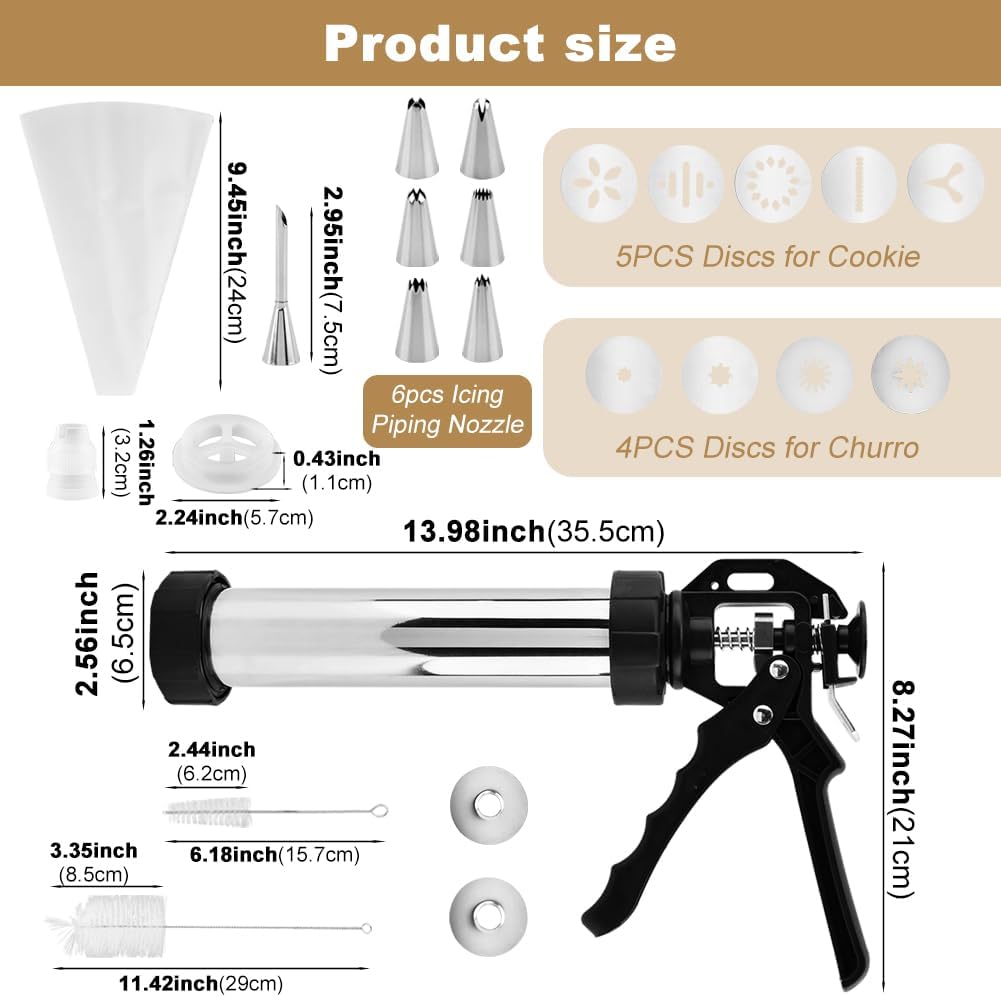 3-in-1 Churro Maker Kit, Stainless Steel Cookie Press Gun