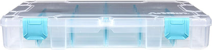 ArtBin 6944AG Medium Anti-Tarnish Box with 15 Removable Dividers, Jewelry & Craft Organizer, 1 Plastic Storage Case with Anti-Tarnish Technology, Clear with Aqua Accents 10.875” x 7.0” x 1.75”