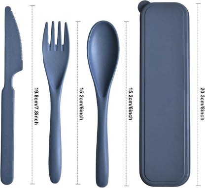 Travel Utensils with Case, 2 Sets Reusable Utensils Set with Case, Wheat Straw Utensils for Lunch Box Accessories, Camping Utensil Set for School Work Lunch or Daily Use（Black）