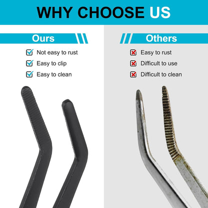 uxcell Kitchen Tweezers Stainless Steel, 8 Inch Food Tongs Fine Cooking Tweezers Set Extra-Long Tweezer Tongs for Cooking Grill Baking BBQ, Black Bend Clip