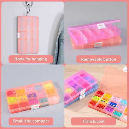Opret 15 Grids Bead Organizer(4 Pack), Earring Organizer Box, SMALL Plastic Clear Organizing Containers with Adjustable Dividers for Crafts Jewelry Screws Small Items, Size 6.9×3.9×0.9in