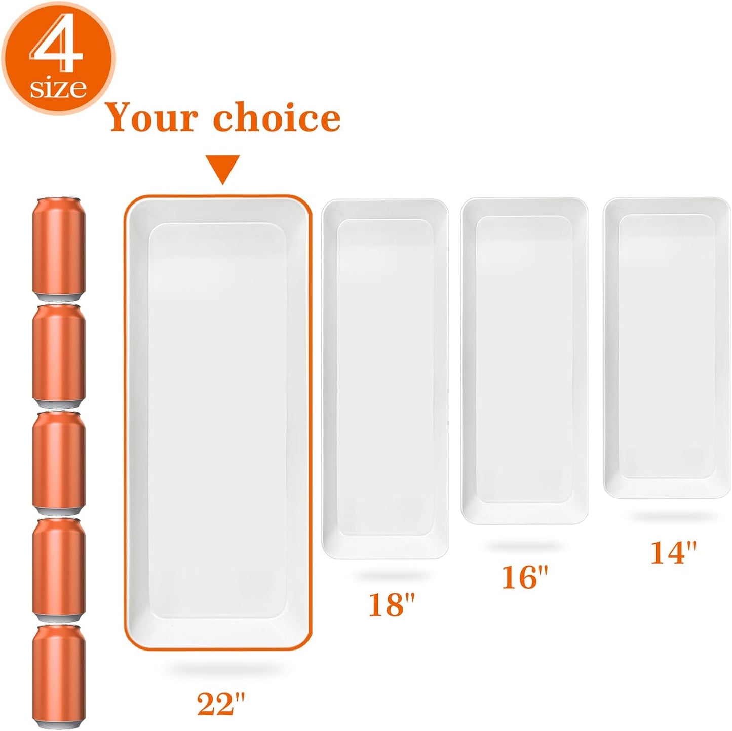 Serving Tray Platter Rectangle, 4 Pcs Long Narrow Food Tray for Veggie Fruit Snack Dessert, Plastic White Food Trays for Party Supplies Display, Rectangular Platters for Serving Food, BPA Free