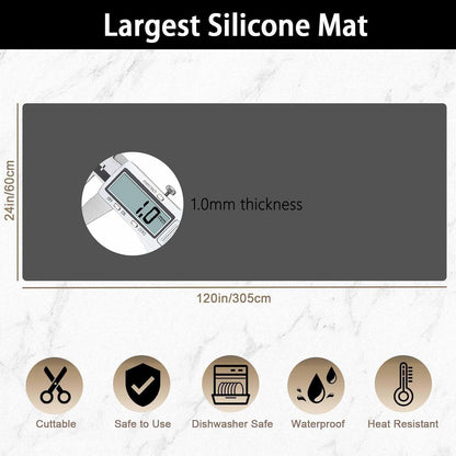 Super Large Silicone Mat, 120"x24" Silicone Mats for Kitchen Counter, Non-slip Heat Resistant Mat,Thicken Kitchen Counter Mat, Waterproof Countertop Protector for Craft (Black)