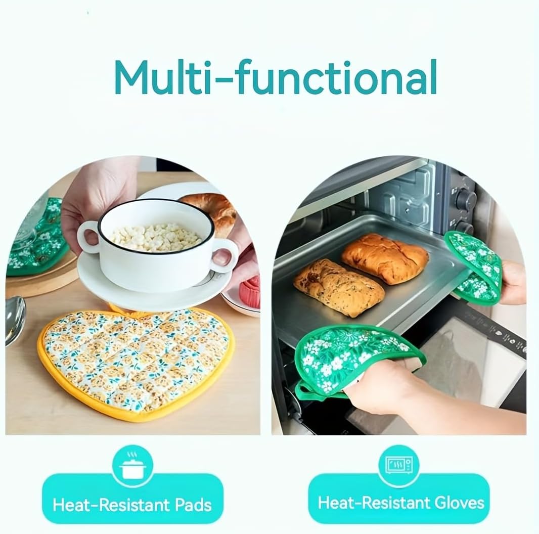 2 Pack Heart-Shaped Pot Holders for Kitchen - 15.01x19.84cm Heat Resistant Oven Pot Holders with Retro Floral Pattern, Hanging Potholders for Kitchens, Kitchen Mitts for Oven & Oven Mitt (Blue)