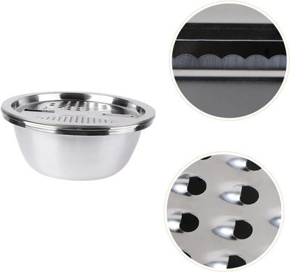 Stainless Steel Grater with Bowl Multiuse Strainer Shredder Slicer for Vegetable Prep Rice Washing Draining and Chopping Portable Kitchen Tool for Home