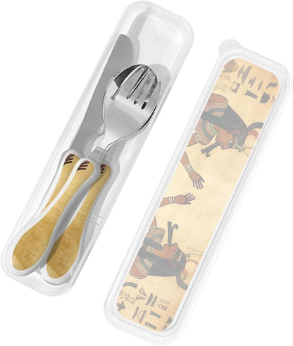 3-Piece Kids Silverware Set With Storage Case, Stainless Steel Reusable Children Safe Knife Spoon Fork Set Tropical Sunset Seaside Children Flatware Set For Kids Lunch Box