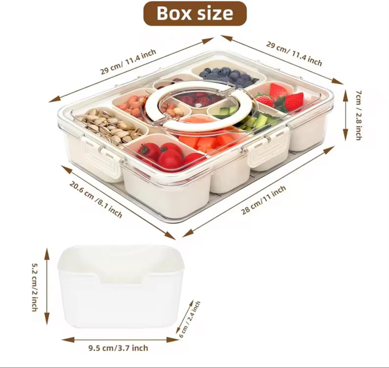 Serving Tray with Lid and Handle Divided Snackle Box Container Multi Compartment Food Container |Fruit Tray Veggie Tray with Lid Appetizer Snack Platter for Parties Travel and Home