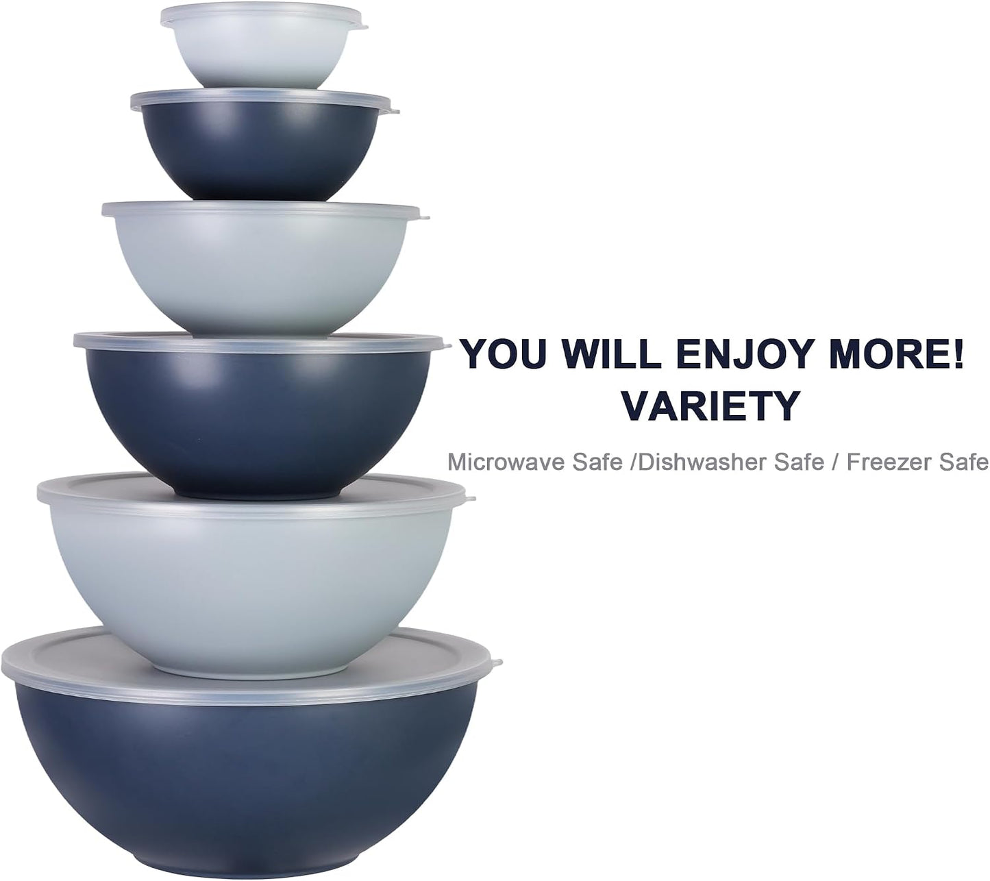BoxedHome BPA Free Plastic Round Mixing Bowl with Lids, 12 Pack Nesting Bowls with Lids Set, Microwave and Dishwasher Safe Prep & Serving Bowls Great for Mixing, Baking, Serving (pinkish green, 12pcs)