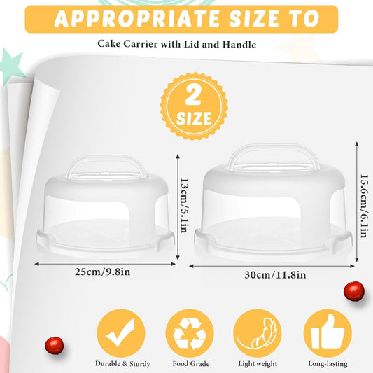 Baderke 2 Pcs Cake Carrier with Lid 10''/ 8'' Cake Holder Plastic Stand with Lid Handle Round Container Portable Carrier with Cover Boxes for Cupcake Pie Serving Transport(White)