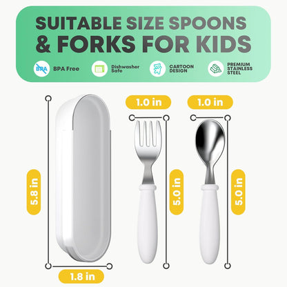 Toddler Utensils, Toddler Forks and Spoons, Baby Utensils Set with Storage Box for Self Feeding Safe, Dishwasher Safe (2 Set with Case)