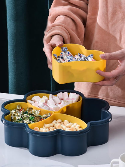 Snackle Box Container, Flower Shaped Dry Fruit Tray, Candy and Nut Serving Container, Rotating Snack Box Segmented Storage Organizer, Large Capacity Snack Box Container (C)